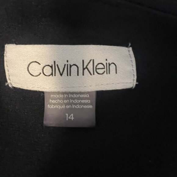 Calvin Klein Women Navy Illusion- Trim Ponte Fit and Flare Dress Size 14 Career - Picture 4 of 10